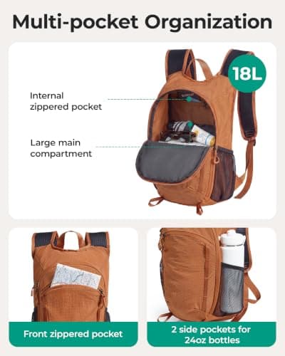 bagsmart 18L Foldable Hiking Backpack, Lightweight Water‑Resistant Rucksack — view 3