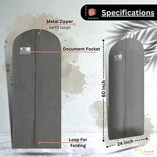 Hoesh UK Women Grey 60 Inches Breathable Bridesmaids Long Zip Wedding Gown Dress Travel Storage Garment Cover Bag — view 2