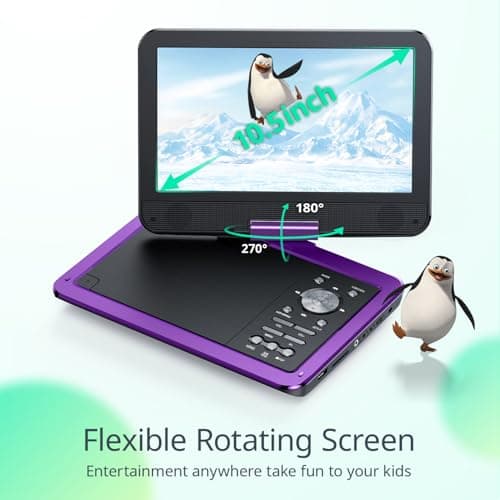 Yoton 12.5" Portable DVD Player, 10.5" Screen for Kids, 6H, Purple — view 2