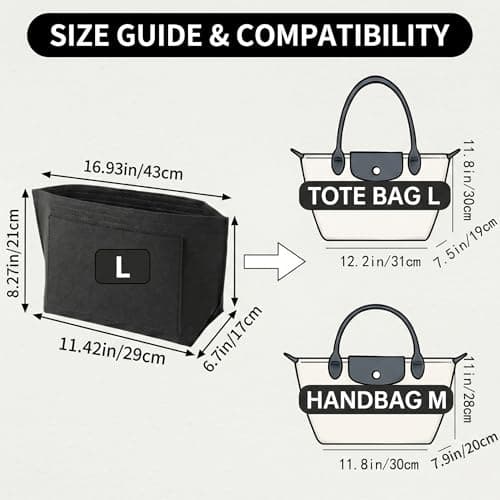 Felt Bag Organiser Suitable for Longchamp Le Pliage (Beige,L) — view 6