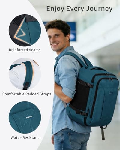 ECOHUB Ryanair Cabin Bag 40x20x25 Underseat Travel Bag 9 Pockets Hand Luggage Backpack Recycled PET Eco Friendly Rucksack for Women & Men Carry on Bag with USB Port, 20L,Blue Green — view 6