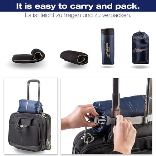 alkamto Travel Pillow - Ergonomic Neck Support Camping Memory Foam Pillow with Temperature-Regulating Pillowcase - Included Waterproof Travel Carry Bag — view 3