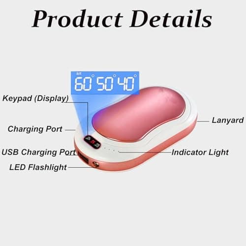 1Pcs Rechargeable Hand Warmer, Portable USB Hand Warmer Power Bank Electronic Pocket Heater with 3 Heat Settings for Men Women (Rose Gold) — view 3
