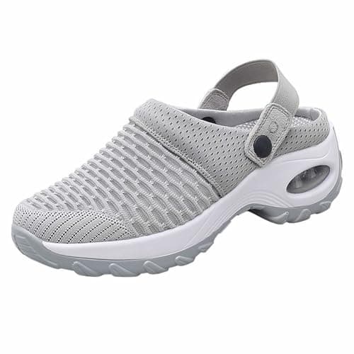 HEONSATI Orthopaedic Trainers Women Slip-On Backless Arch Support Summer Shoes Swollen Feet Casual Breathable Bathing Sandals Diabetic Lightweight Walking Slippers Mule Flat Air Cushion Beach