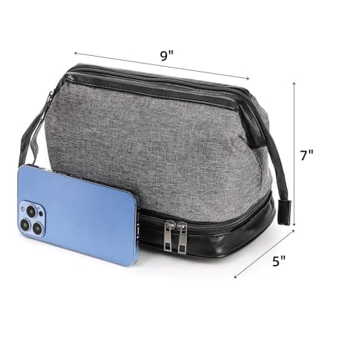 Goaste 2 Pack Toiletry Bag for Men, Hanging Travel Organizer Dopp Kit, Water Resistant Shaving Bag with Large Capacity, Double Space Storage Shower Bag with Divider for Traveling, Sports, Black, Grey, — view 2