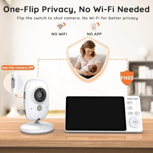 boifun nova 2026 Baby Monitor with Camera and Night Vision, No WiFi, 1080P, 5-inch IPS Screen, Sound Activated Mode, 20H Battery Life, Two-way Talk, Temperature Sensor, 3x Zoom, Feeding Reminder — view 4