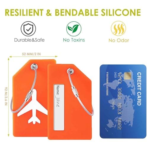 8 Pack Silicone Luggage Tag, Stainless Loop Name ID Card for Suitcases, Airplane TSA Approved Privacy Protection Travel Tags, Quick Spot Baggage Bag Identifier, Cruises Essentials Multicolor — view 2