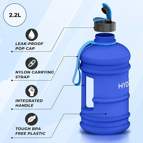 HYDRATE XL Jug 2.2L Water Bottle - Big Water Bottle with Integrated Handle and Nylon Strap - BPA-Free, Leak Proof Pop Cap Sports Bottle for Gym, Travel and Daily Hydration - Frosted Blue — view 5