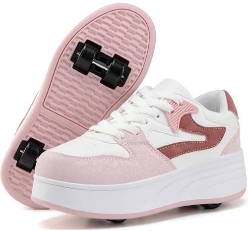 Roller Skate Shoes for Women Girls Sneakers with Detachable Wheels Sport Shoe Suitable for Halloween Christmas Birthday Party Gifts Pink