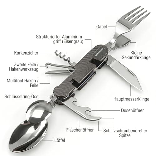 LuzNLinea Tools Portable 10-in-1 Camping Utensils - Detachable Travel Utensils Flatware Set - Compact Camping Multitool with Spoon, Fork, for Outdoor Adventures (Grey) — view 2