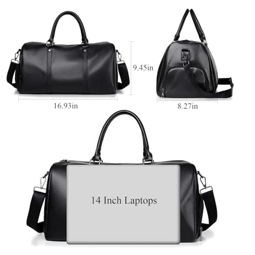 Lumavox Cabin Bag 40x20x25 Underseat Travel Duffel Bag,Leather Hand Luggage Bag Overnight Weekend Man Bag for Men with Shoe Compartment,Black — view 3