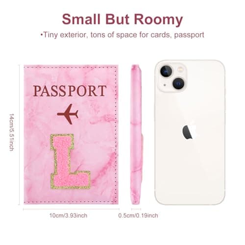 ILIYAH Personalized Initial Passport Holder – Pink Marble Chenille Letter, Waterproof PU Leather Passport Cover, Cute Travel Gift for Women and Girls — view 4