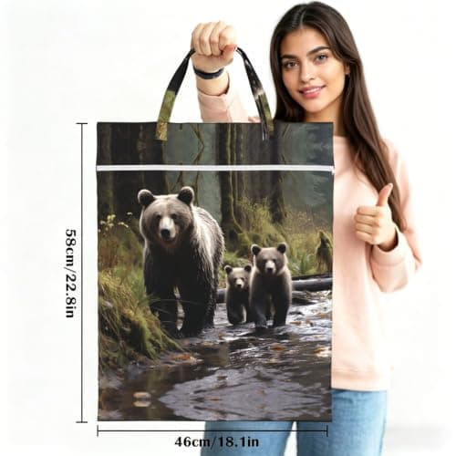 2PCS Travel Laundry Bag for Dirty Clothes, Foldable Waterproof Wet Dry Bag Mother bear and her cubs Zippered Hanging Laundry Hamper with Handle Washable for Travel, Gym, Swimming Pool — view 3