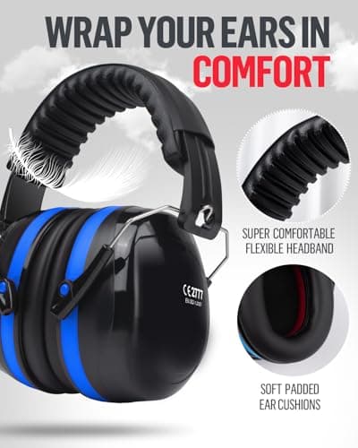 GUKOY Ear Defenders Adults, SNR 33 dB Hearing Protection for Shooting, Noise Cancelling Headphones for Autism, DIY, Mowing, Construction, Adjustable Ear Protectors for Men Women (Blue) — view 4