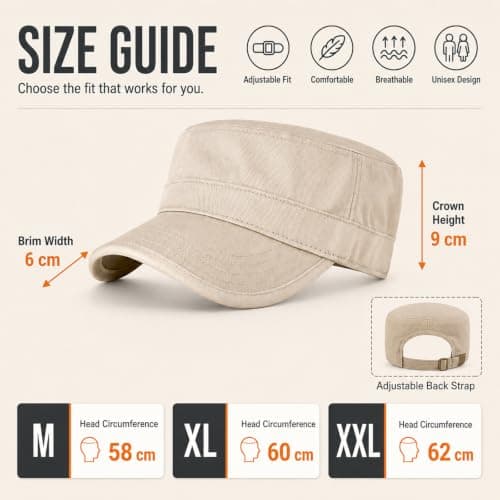 WHJYCC Men's Flat Top Cadet Cap, Light Beige, Size M, Curved Stitched Brim — view 3