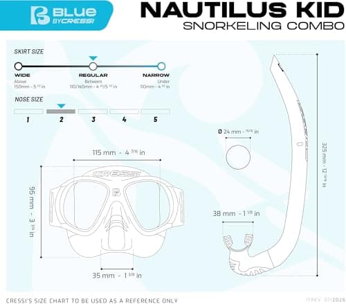 CRESSI since 1946 - Nautilus Combo Kid - Breezy Mask Separate Polycarbonate Lenses + Mini Vibe Snorkel TPR Tube Silicone Mouthpiece Ideal Snorkeling and Surface - Ice Shark - One Size - Kid — view 4