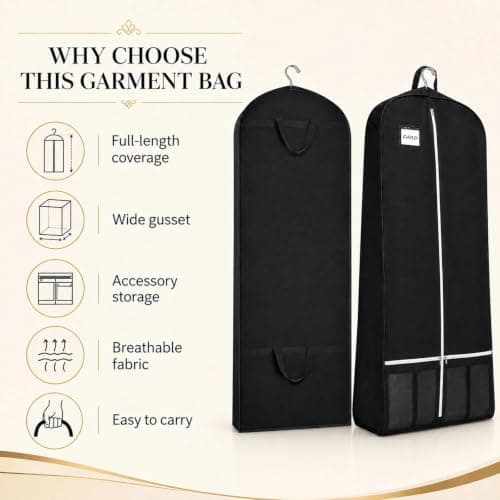 Extra Long Wedding Dress Garment Bag With Shoe Pocket, Heavy Duty Breathable Suit Cover, Dustproof Travel Dress Carrier For Gowns, Coats And Formal Wear, 72 Inch (182cm) — view 3