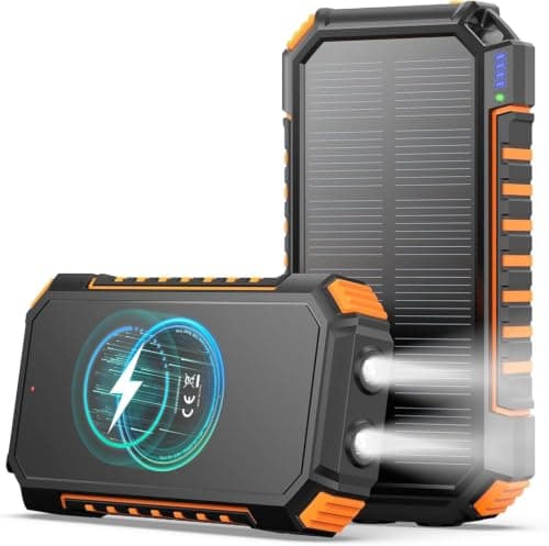 A ADDTOP Solar Power Bank - 20000mAh Wireless Portable Charger with USB C - 3.0A Fast Charging External Battery Bank for Smartphone Tablet – 2 Flashlights for Camping Outdoor