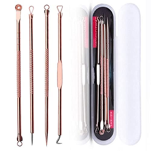 4pcs Blackhead Removal Tool Kit Clip Blemish Squeeze Pimple Extractor Pore Cleaner Cleansing for Skin Care Stainless Steel Head Portable Storage Box Travel Use — view 4