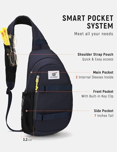 SKYSPER Sling Bag Anti-Theft RFID Crossbody Bag Travel Cross Body Backpack Shoulder Hiking Sling Daypack(Navyblue) — view 2