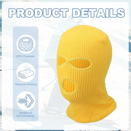 YELARXI 3-Hole Full Face Mask Cover, Ski Mask Knitted Warm Knit Cover Winter Balaclava Face Mask Cap Ski Polyester& 2 Pcs& Yellow -Fitting for (Men/Women/Winter Outdoor Sports/Skiing) — view 3