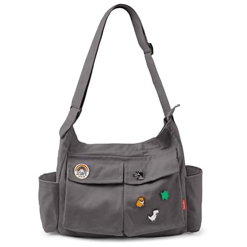 Captain Blues Canvas Hobo Crossbody Bag for Women & Men - Large Capacity Versatile Crossbody Tote Bag with Multiple Pockets, Adjustable Strap for Work, School, Travel, and Day Out (Grey)