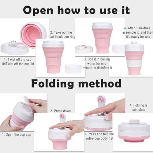 MOMAHUA 600ml/20oz Collapsible Coffee Cup with Lids,Green Silicone Portable Large Capacity Water Cups,Reusable Coffee Mug,Foldable Camping Travel Cup Fits in Your Pocket,Folding Mug Collapses to 6cm — view 6