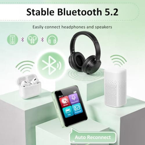 Foeuyte 32GB MP3 Players with Bluetooth,1.8 Inch Touch Screen, Mint Green — view 2