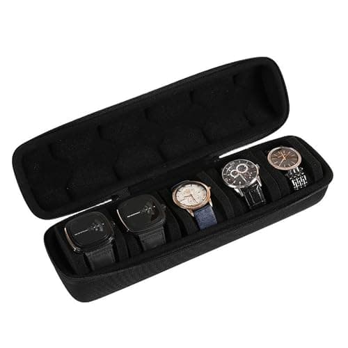 URCHUZE 5 Slots Watch Case for Men,Watch Travel Case,Hard portable Watch Roll Travel Case - Storage Organizer and Display fit large &small watches — view 5