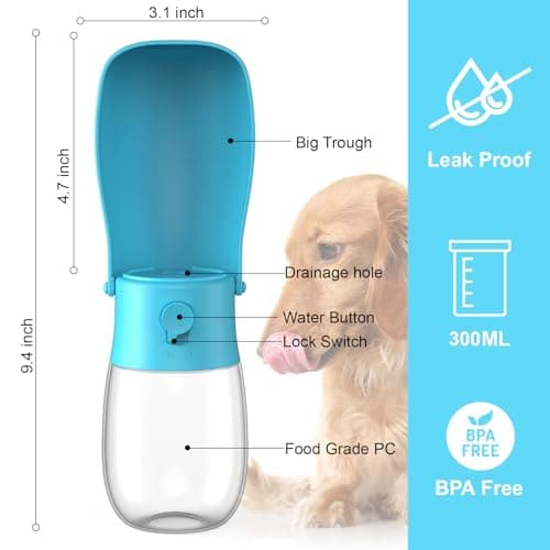 Gezimetie Dog Water Bottle - Foldable Dog Water Dispenser for Walking with Dog Waste Bag, Portable Pet Water Bottle for Travel, BPA Free Water Bottle for Cat, Rabbit,Puppy and Other Animal 300ML — view 2