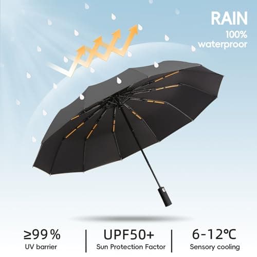 Umbrella Windproof Strong , Large Black Compact Umbrella for Men and Women — view 2