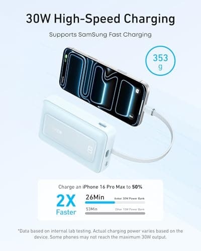 Anker Zolo Power Bank, 20,000mAh 30W Portable Charger with Built-in USB-C — view 3