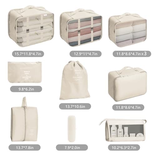 Jsdoin Packing Cubes for Suitcase,11 PCS Travel Luggage Packing Cubes for Backpack, Waterproof Essentials Suitcase Organiser Bags, Travel Accessories (Beige) — view 2