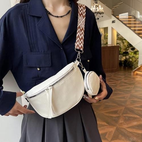SSKHE Women’s Fashion Crossbody Waist Bag Set, Soft Vegan PU Leather Belt Bag + Matching Coin Purse, Large Capacity, Adjustable Wide Strap, for Travel, Work (White, One Size) — view 3