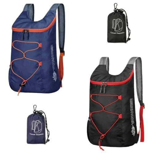 Feibmir 2 Pack 12L Small Foldable Lightweight Packable Backpack Black Navy