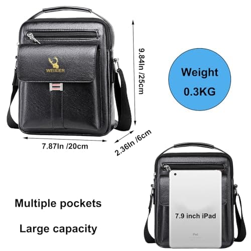A-QMZL Men's Shoulder Bag Messenger Bag PU Leather Business Travel Crossbody Pack Satchel Side Bag Casual Handbags Men's bag for Working HikingTraveling Daily Use (black 1) — view 6