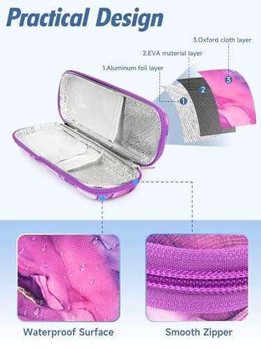 Manjaro Travel Case - Insulin Cooler Travel Case with 2 Ice Packs, Medication Cooler Bag for Fridge, Keep Medicine Cool While Traveling for Diabetic Supplies By YOUSHARES (Marble Purple) — view 5