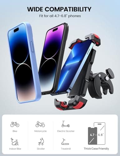Lamicall Motorcycle Phone Holder Bike - Motorbike Phone Mount, Bike Phone Holder with Quick Release Handlebar Clamp for iPhone 17 16 15 14 Pro Max Plus Air, 13 12 11 Pro Max Mini, Xs, 4.7-6.8” - Red — view 5