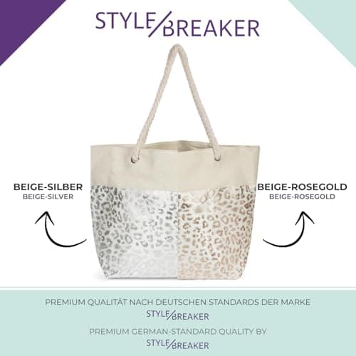 styleBREAKER Womens XXL Metallic Leopard Print Beach Bag,Beige-Silver — view 5