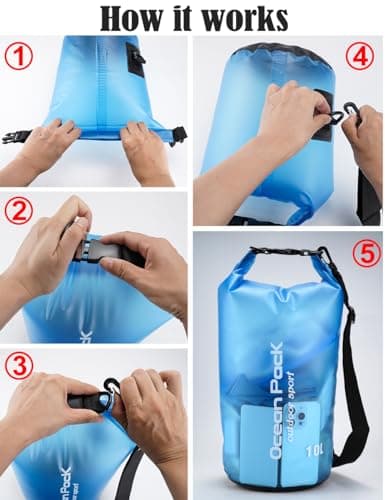 Henrycares Waterproof Dry Bag 20L 10L 5L, Sack with Long Adjustable Shoulder Strap, for Traval, Camping, Hiking, Swimming, Boating, Fishing (Blue, 10L) — view 6