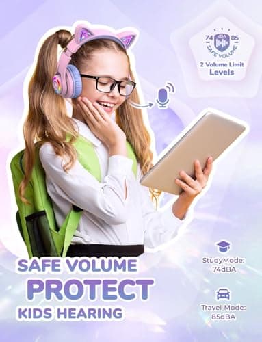iClever BTH13 Kids Headphones Wireless Girls LED Cat Ear Travel Gift — view 3