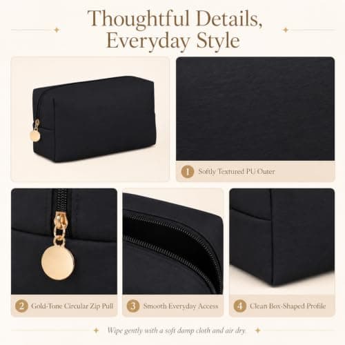 Medium Black Makeup Bag for Women and Men, Compact PU Travel Toiletry Pouch — view 5