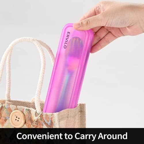 Travel Cutlery Set with Case, Stainless Steel Camping Utensils, Reinforced Case with Snap-Lock Closure, Include Fork Spoon Knife Chopsticks, Portable Lunch Box Silverware for Picnic Office, Rainbow — view 6
