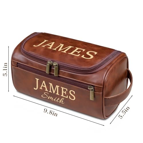 Personalized Leather Toiletry Bag for Men & Women, Custom Shaving Kit, Monogrammed Travel Bag, Premium Waterproof Toiletry Organizer, for Boyfriend, Husband, Dad, Groomsmen, Father's Day, Weddings — view 5