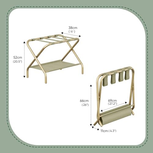 Smart FENDEE Set of 2 Gold Luggage Racks for Guest Room, Folding Suitcase Stand with Fabric Shelf, Steel Portable Luggage Stand Bedroom, Hotel, Easy Assembly, Hold up to 110 lb — view 6