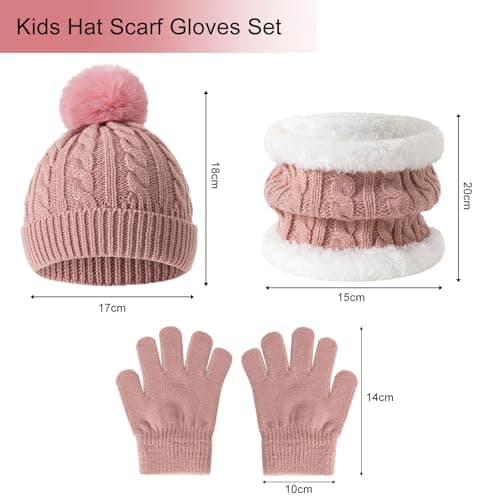 Kids Winter Beanie Hat Scarf Gloves Set, Fleece Lined Thermal Set(Pink) — view 2