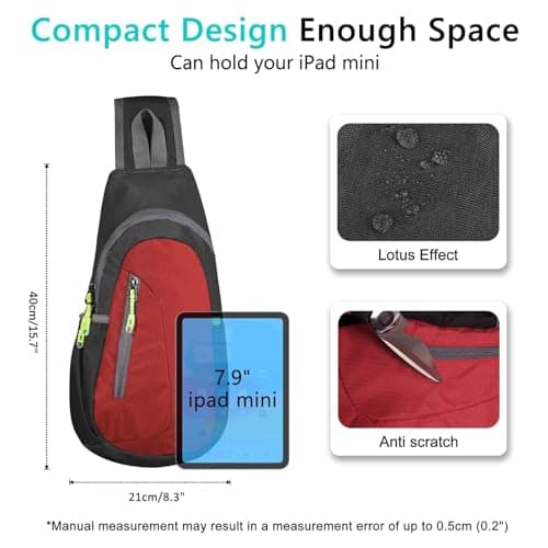 TITECOUGO Small Sling Bag Lightweight Crossbody Bag for Women Rucksack for Men Running Backpack Travel Chest Pack Shoulder Daypack for Gym Work Outdoor Hiking Sports Black/Red — view 4