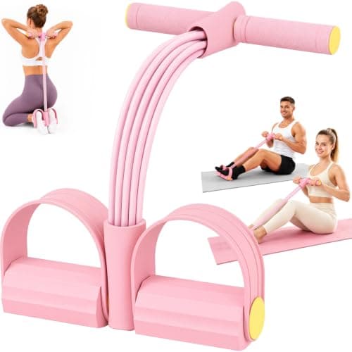 Pedal Resistance Band with Handle for women, 6 Tube Elastic Pull Rope Pink