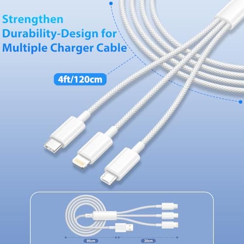 Multi Charger Cable 1.2M 3 in 1 Multi Charging Cable Nylon Braided Multiple — view 5
