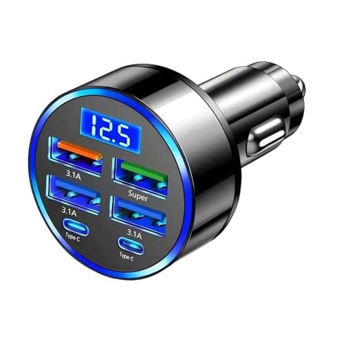 USB C Car Charger Adapter,6-In-1 Super Fast Car Charger,30 Minute Car Charger with LED Voltmeter Compatible with IPad,IPhone& Android Etc